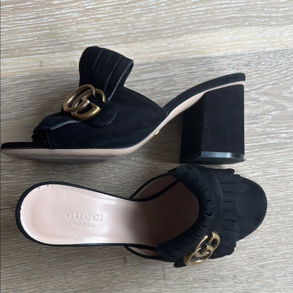 Gucci Shoes - Authentic Gucci Marmont Black Mules slides  with Elegant Gold Chain